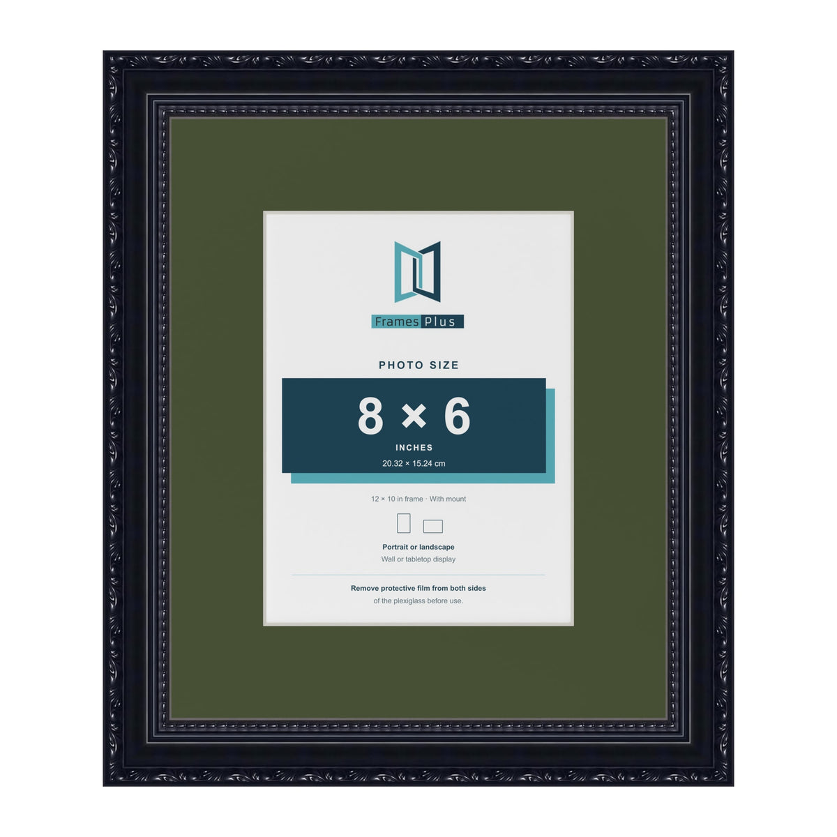 Louis Black 12 x 10 inch picture frame with a green mount for an 8 x 6 inch photo