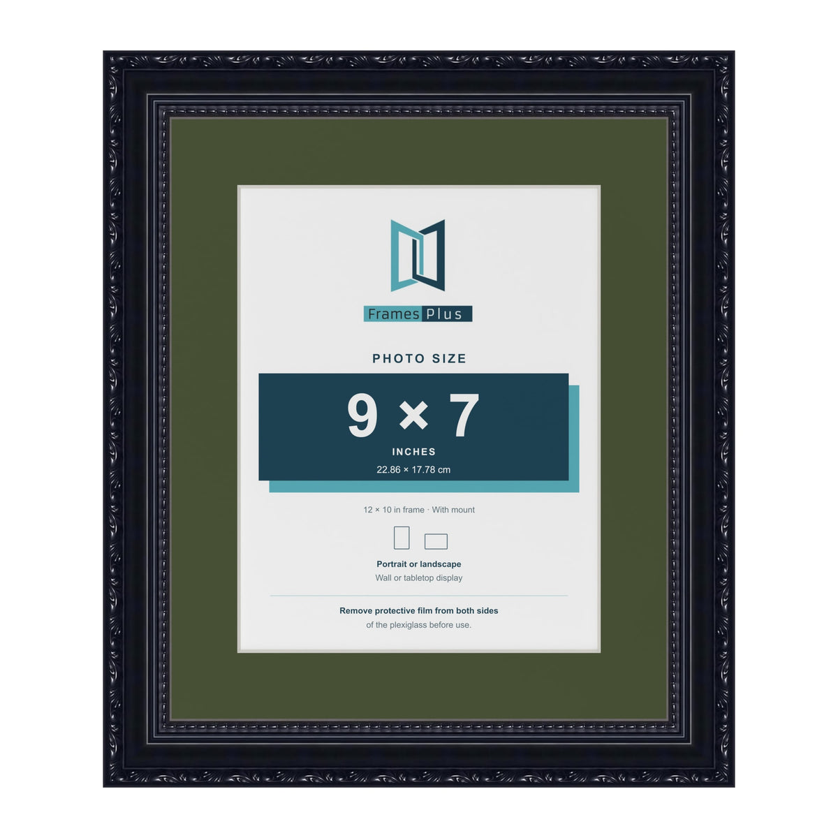Louis Black 12 x 10 inch picture frame with a green mount for a 9 x 7 inch photo