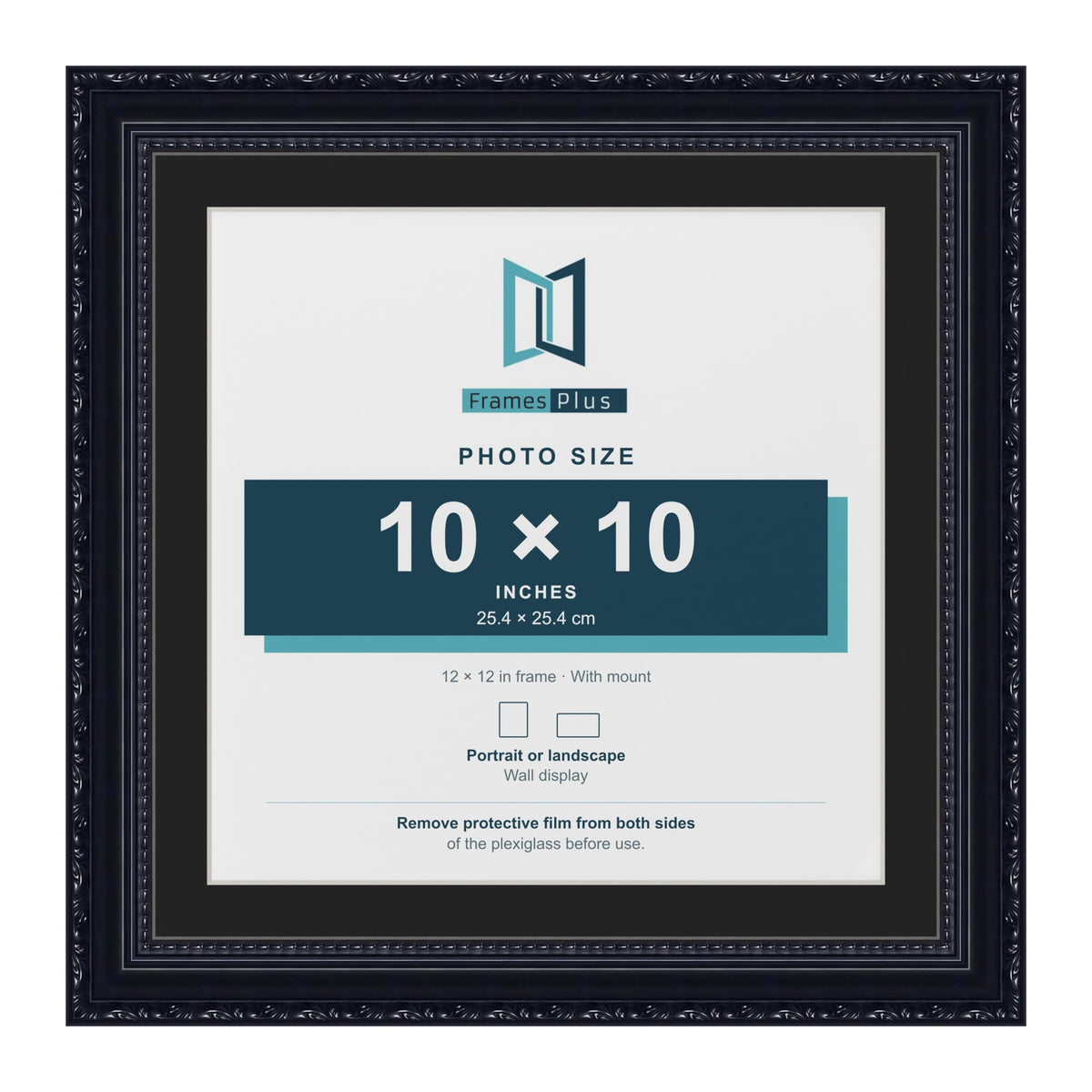 Louis Black 12 x 12 inch picture frame with a black mount for a 10 x 10 inch photo