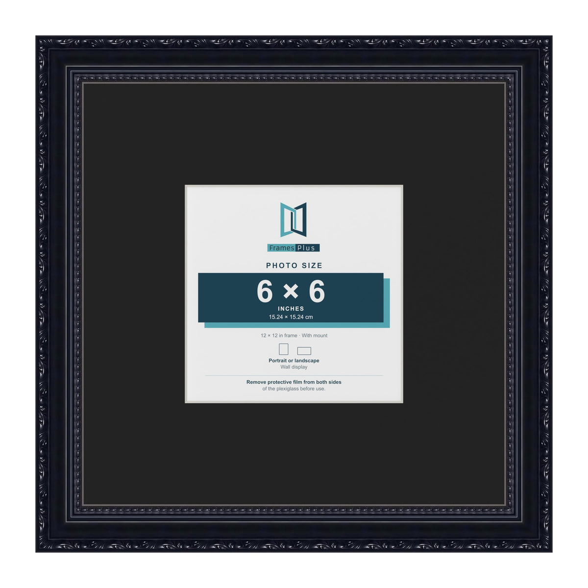 Louis Black 12 x 12 inch picture frame with a black mount for a 6 x 6 inch photo