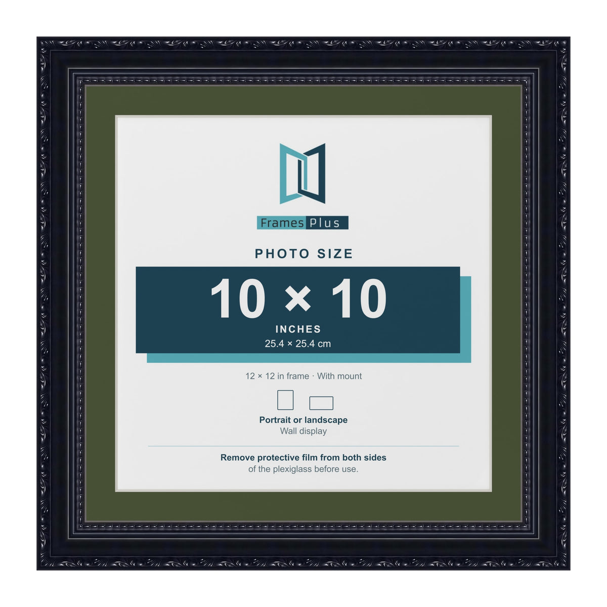 Louis Black 12 x 12 inch picture frame with a green mount for a 10 x 10 inch photo