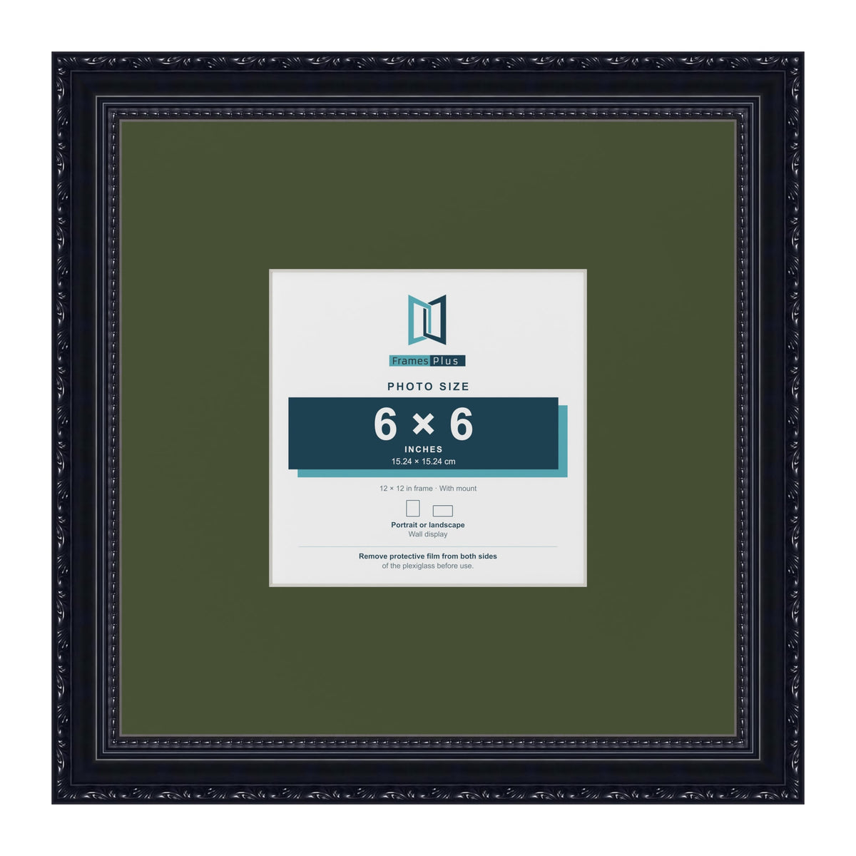 Louis Black 12 x 12 inch picture frame with a green mount for a 6 x 6 inch photo
