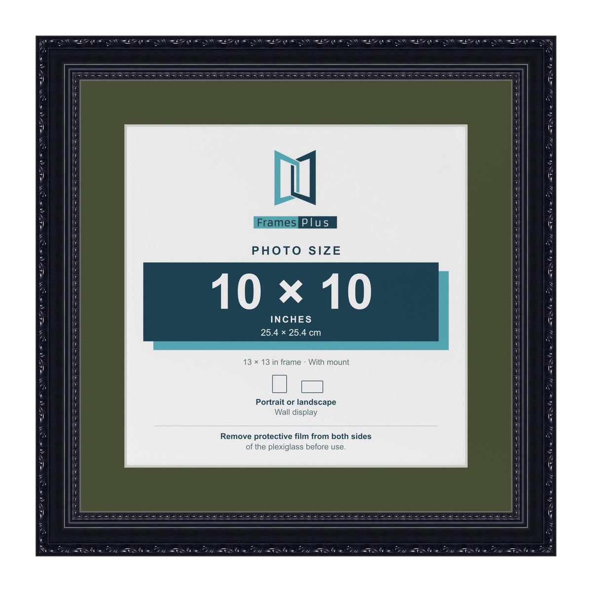Louis Black 13 x 13 inch picture frame with a green mount for a 10 x 10 inch photo