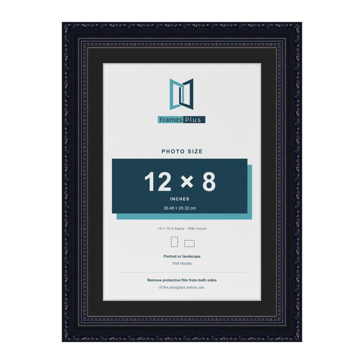 Louis Black 14 x 10 inch picture frame with a black mount for a 12 x 8 inch photo