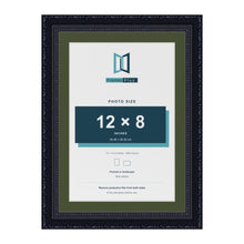 Louis Black 14 x 10 inch picture frame with a green mount for a 12 x 8 inch photo