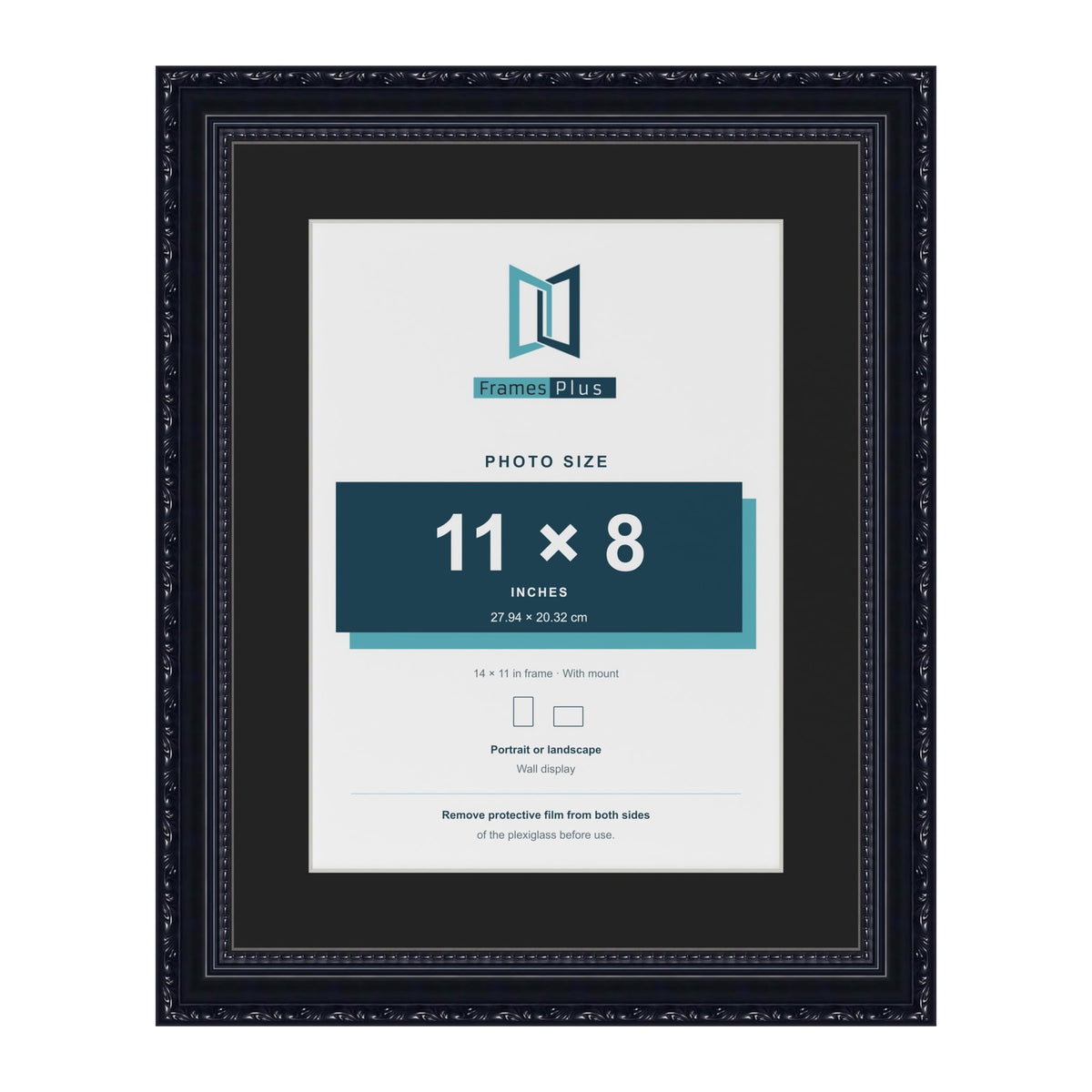 Louis Black 14 x 11 inch picture frame with a black mount for an 11 x 8 inch photo