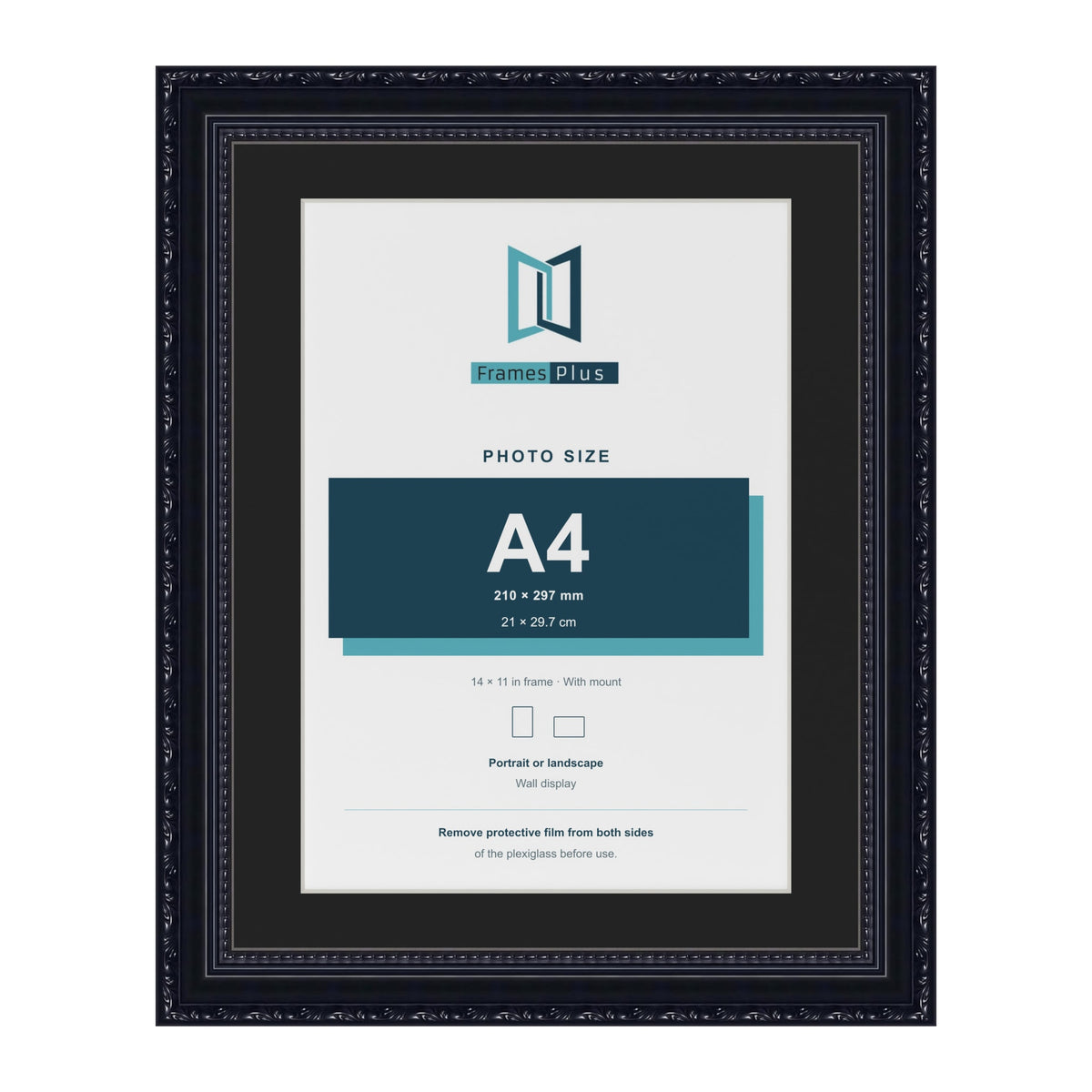 Louis Black 14 x 11 inch picture frame with a black mount for an A4 photo