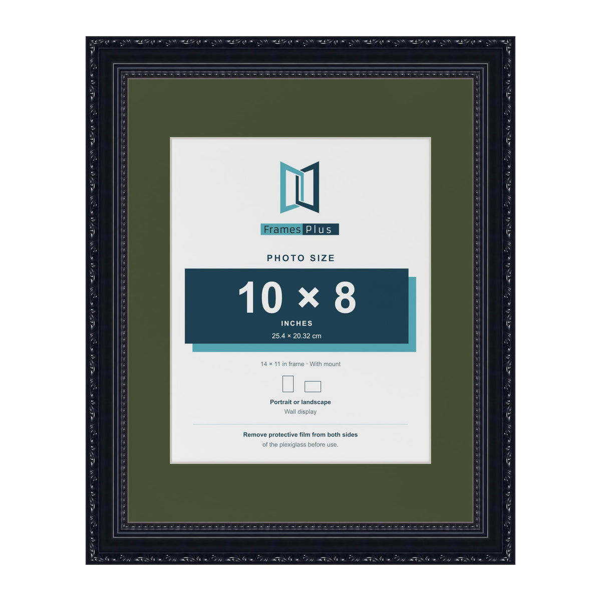 Louis Black 14 x 11 inch picture frame with a green mount for a 10 x 8 inch photo