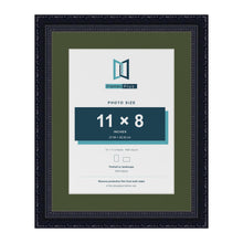 Louis Black 14 x 11 inch picture frame with a green mount for an 11 x 8 inch photo