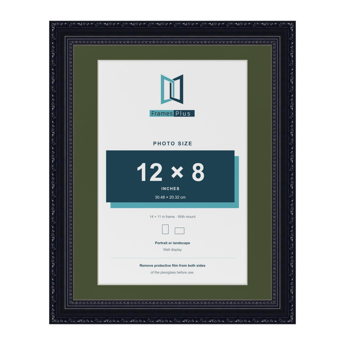 Louis Black 14 x 11 inch picture frame with a green mount for a 12 x 8 inch photo