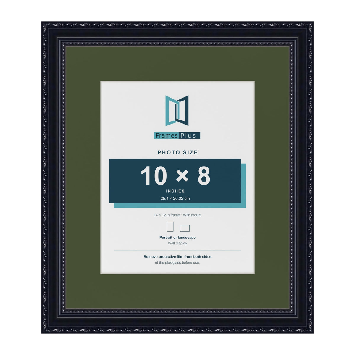 Louis Black 14 x 12 inch picture frame with a green mount for a 10 x 8 inch photo