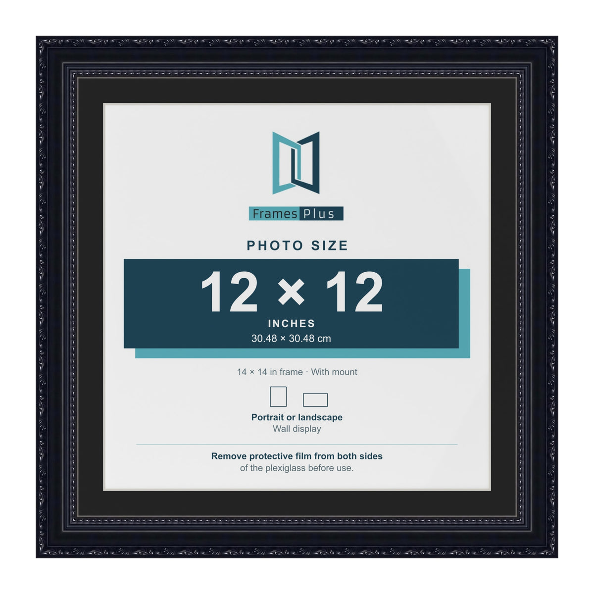Louis Black 14 x 14 inch picture frame with a black mount for a 12 x 12 inch photo