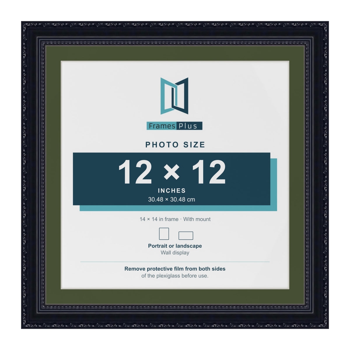 Louis Black 14 x 14 inch picture frame with a green mount for a 12 x 12 inch photo