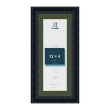 Louis Black 14 x 6 inch picture frame with a green mount for a 12 x 4 inch photo