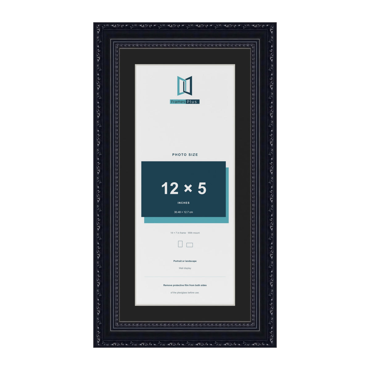 Louis Black 14 x 7 inch picture frame with a black mount for a 12 x 5 inch photo
