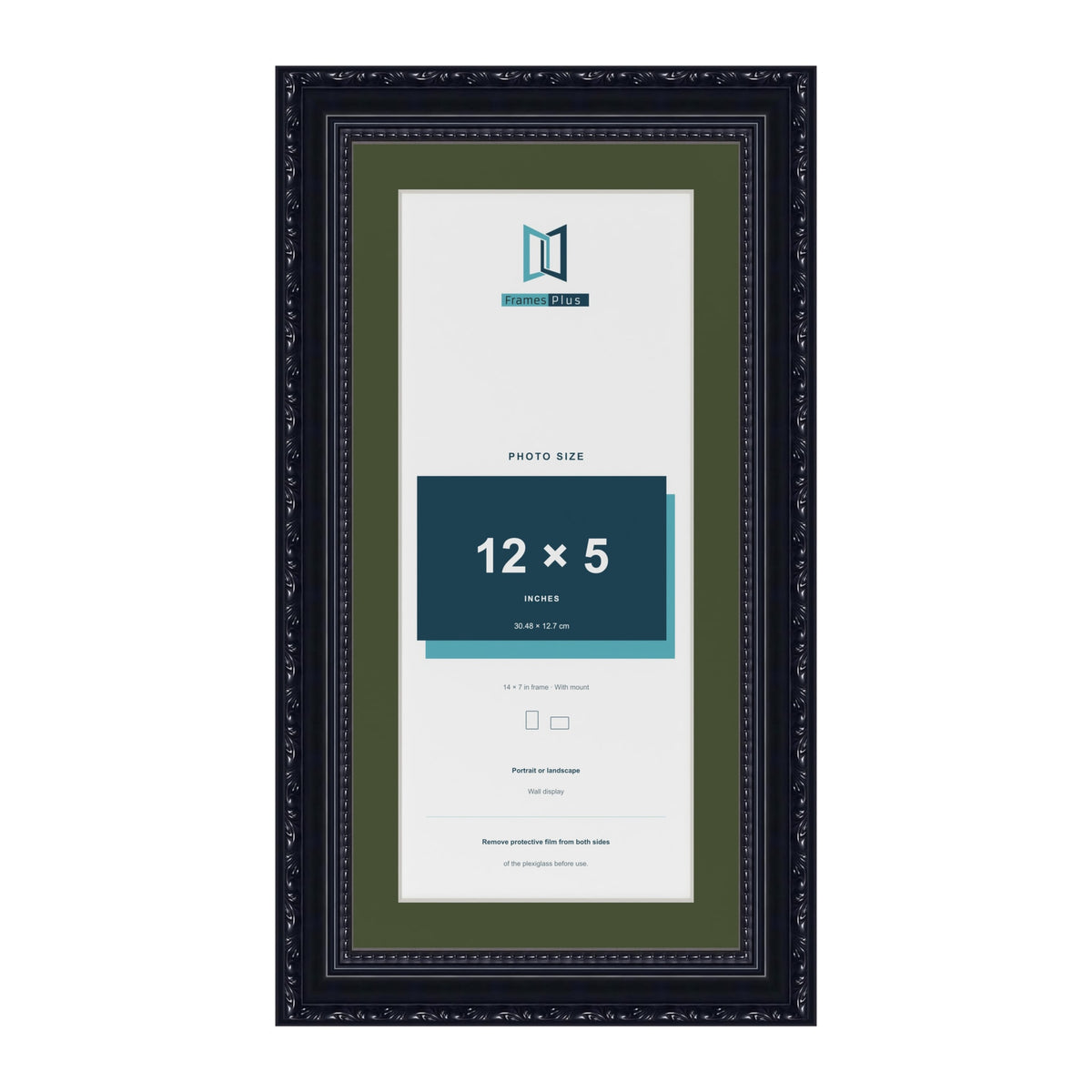 Louis Black 14 x 7 inch picture frame with a green mount for a 12 x 5 inch photo