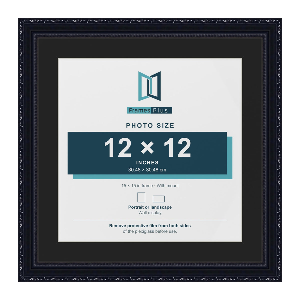 Louis Black 15 x 15 inch picture frame with a black mount for a 12 x 12 inch photo