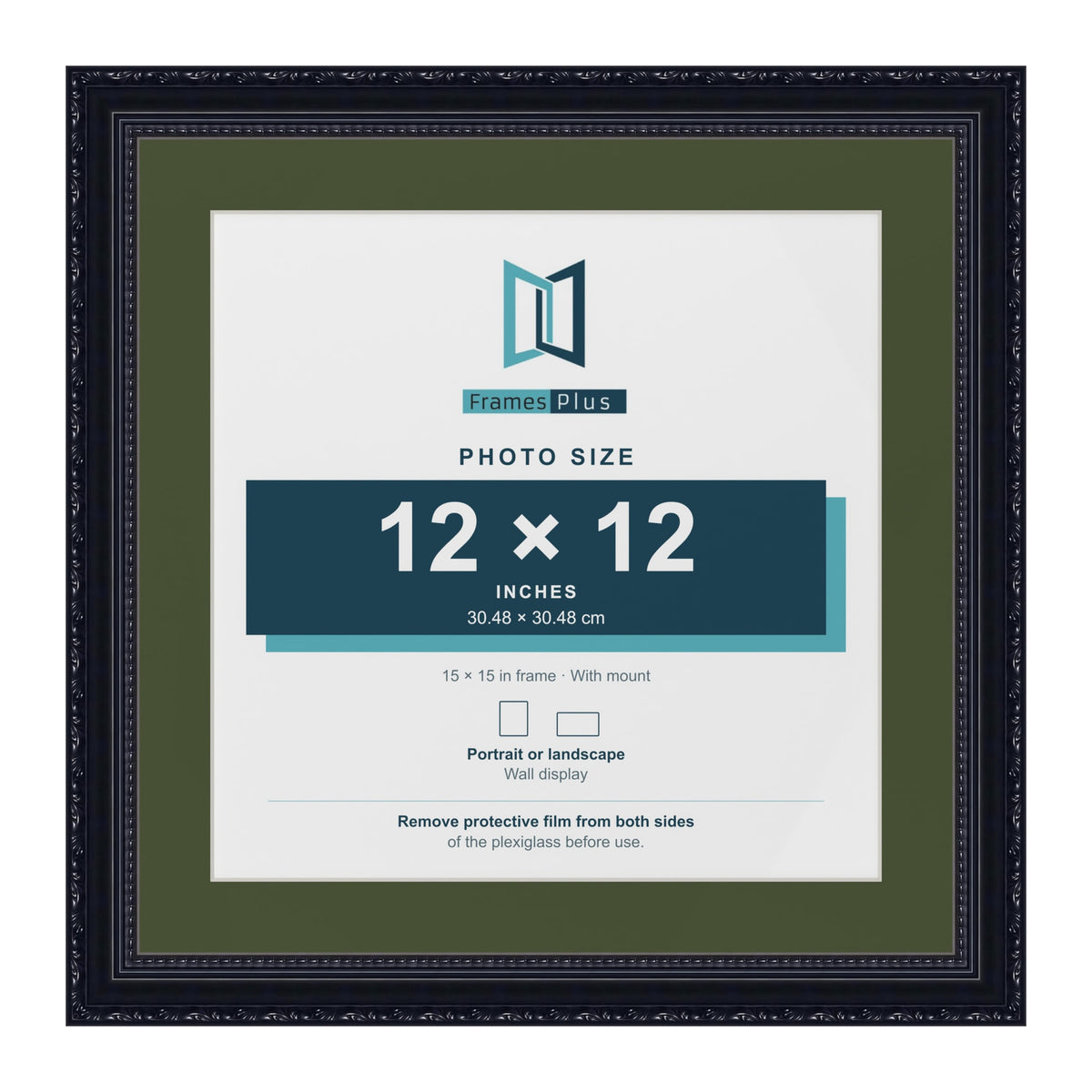 Louis Black 15 x 15 inch picture frame with a green mount for a 12 x 12 inch photo