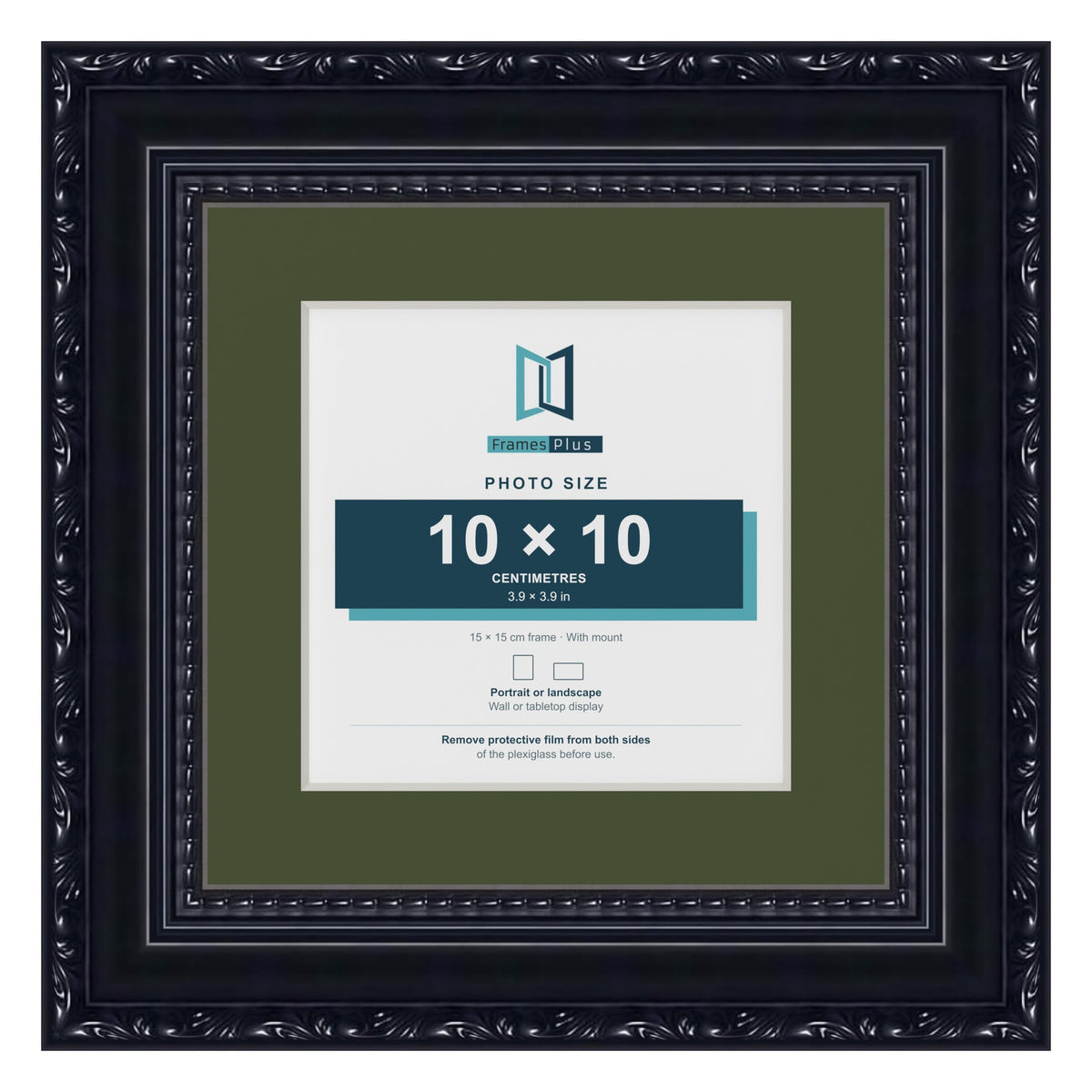 Louis Black 15 x 15 cm picture frame with a green mount for a 10 x 10 cm photo