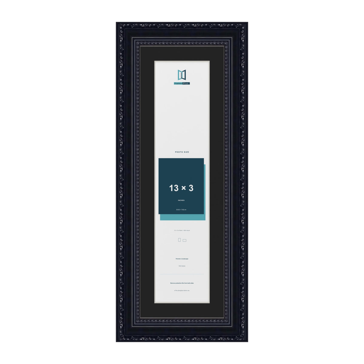 Louis Black 15 x 5 inch picture frame with a black mount for a 13 x 3 inch photo