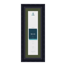 Louis Black 15 x 5 inch picture frame with a green mount for a 13 x 3 inch photo