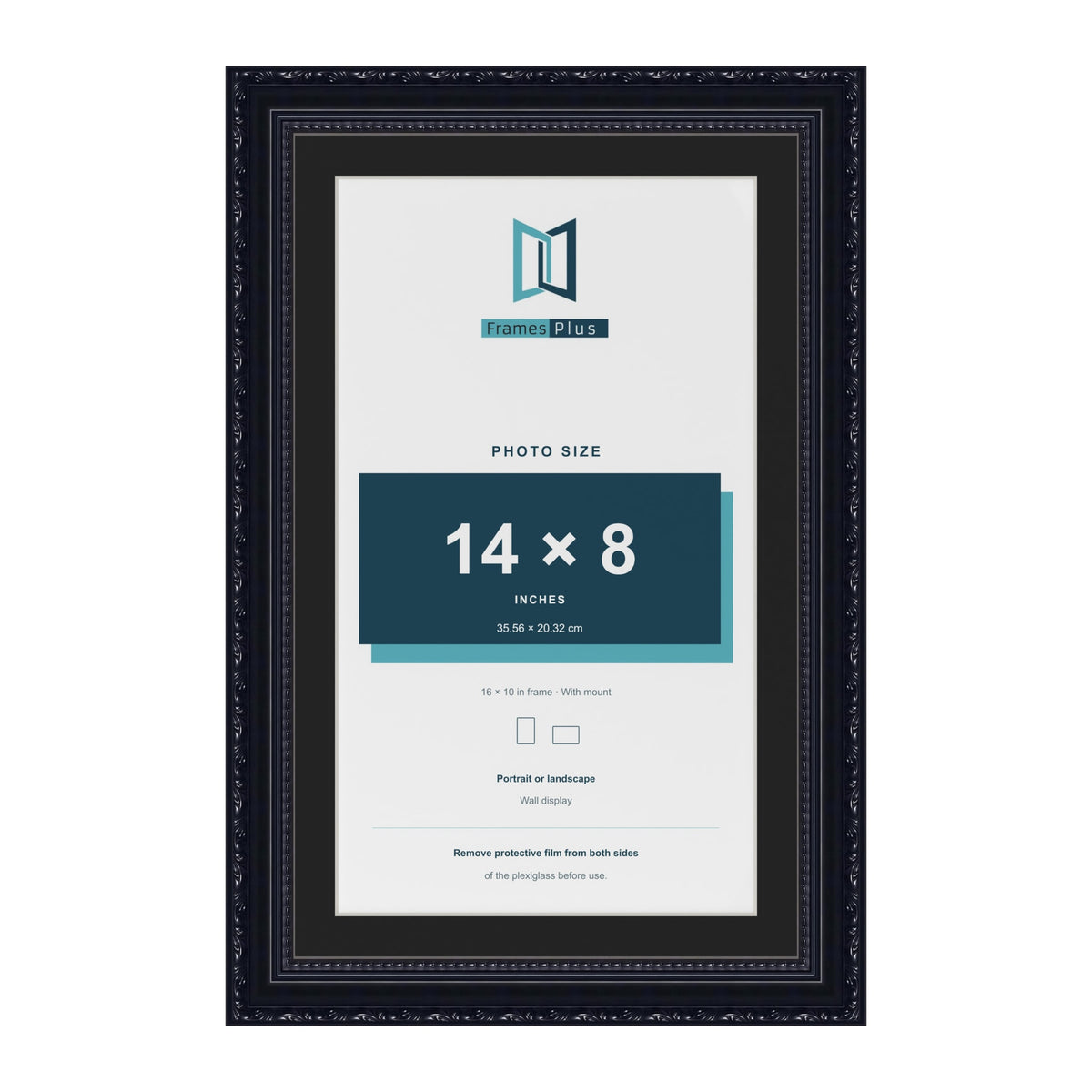 Louis Black 16 x 10 inch picture frame with a black mount for a 14 x 8 inch photo