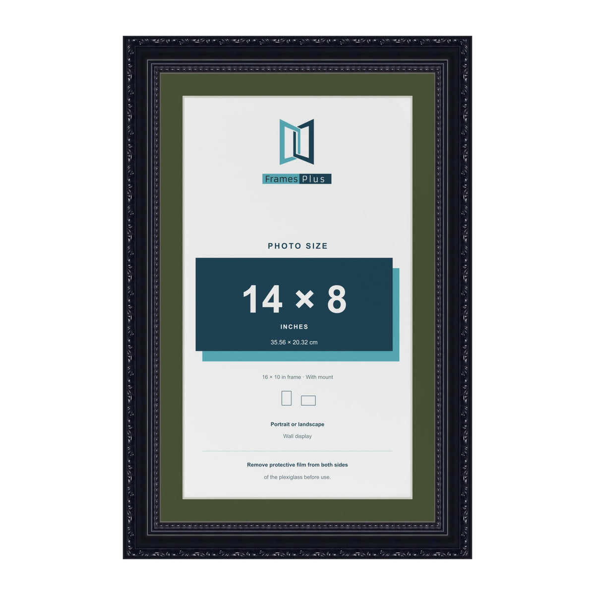 Louis Black 16 x 10 inch picture frame with a green mount for a 14 x 8 inch photo