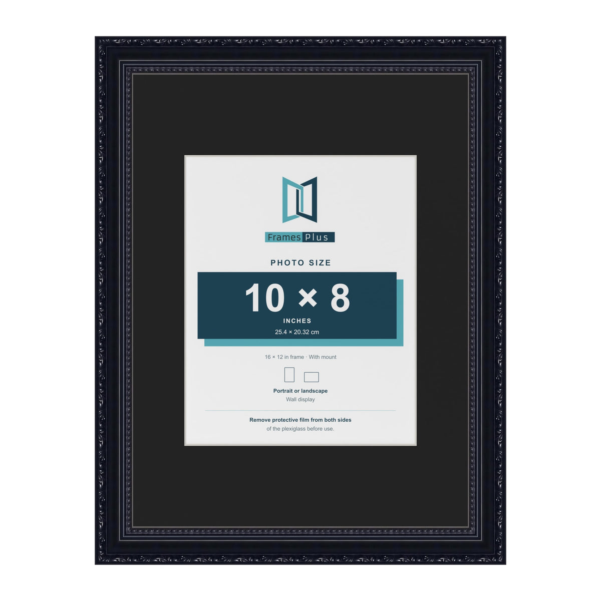 Louis Black 16 x 12 inch picture frame with a black mount for a 10 x 8 inch photo