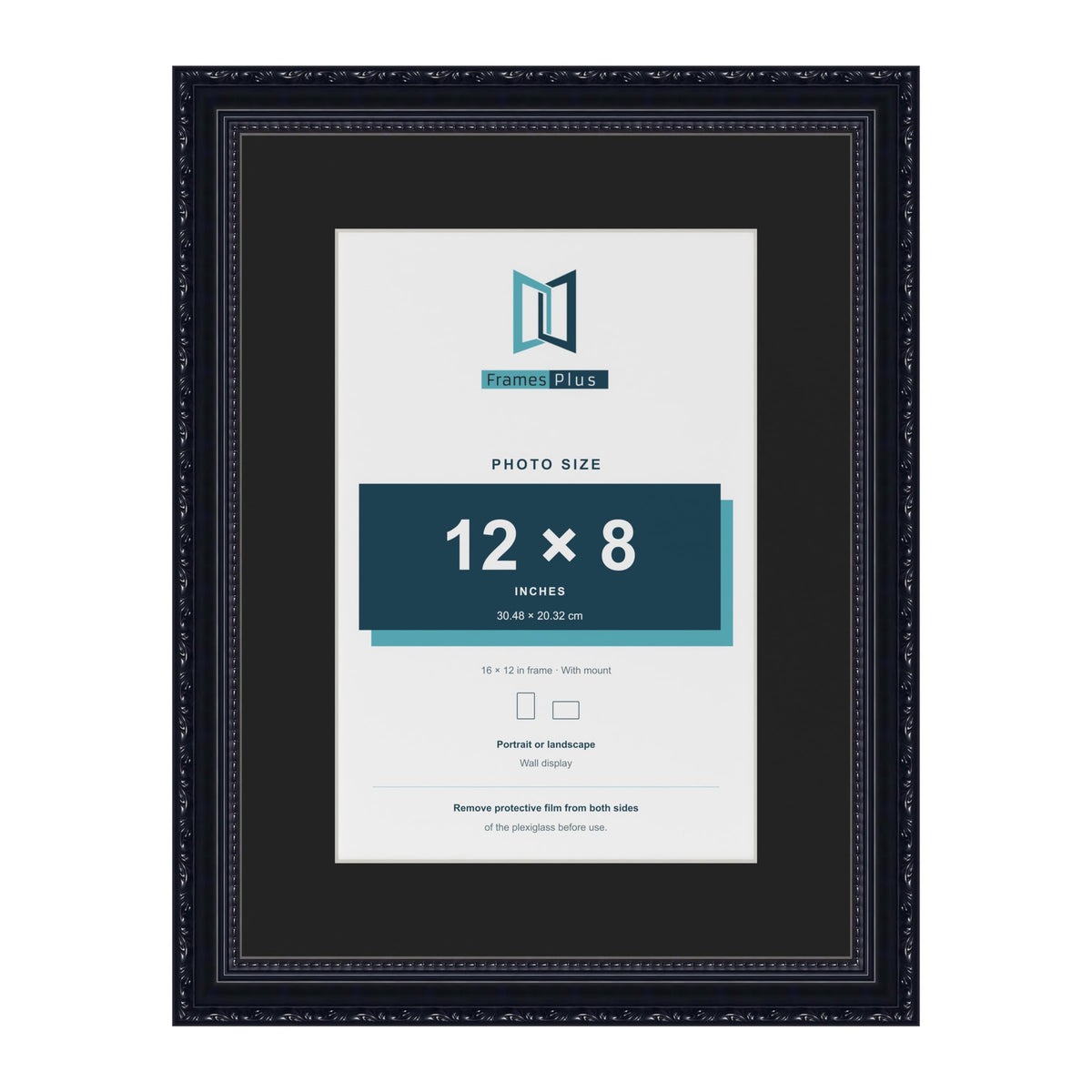 Louis Black 16 x 12 inch picture frame with a black mount for a 12 x 8 inch photo
