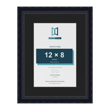 Louis Black 16 x 12 inch picture frame with a black mount for a 12 x 8 inch photo