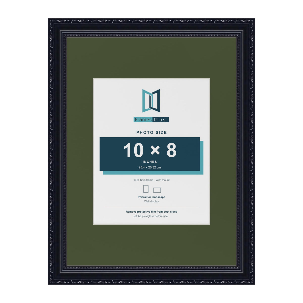 Louis Black 16 x 12 inch picture frame with a green mount for a 10 x 8 inch photo