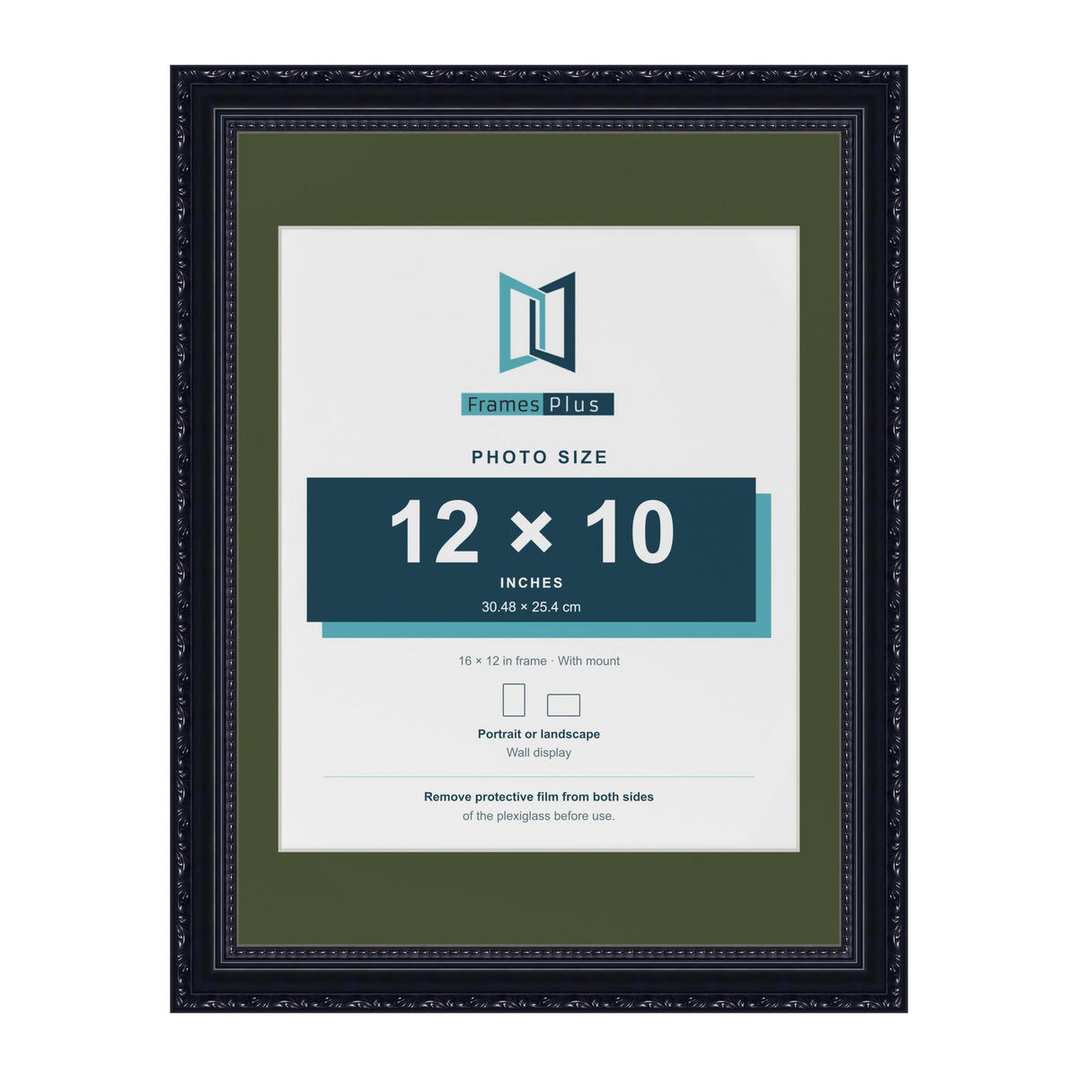 Louis Black 16 x 12 inch picture frame with a green mount for a 12 x 10 inch photo