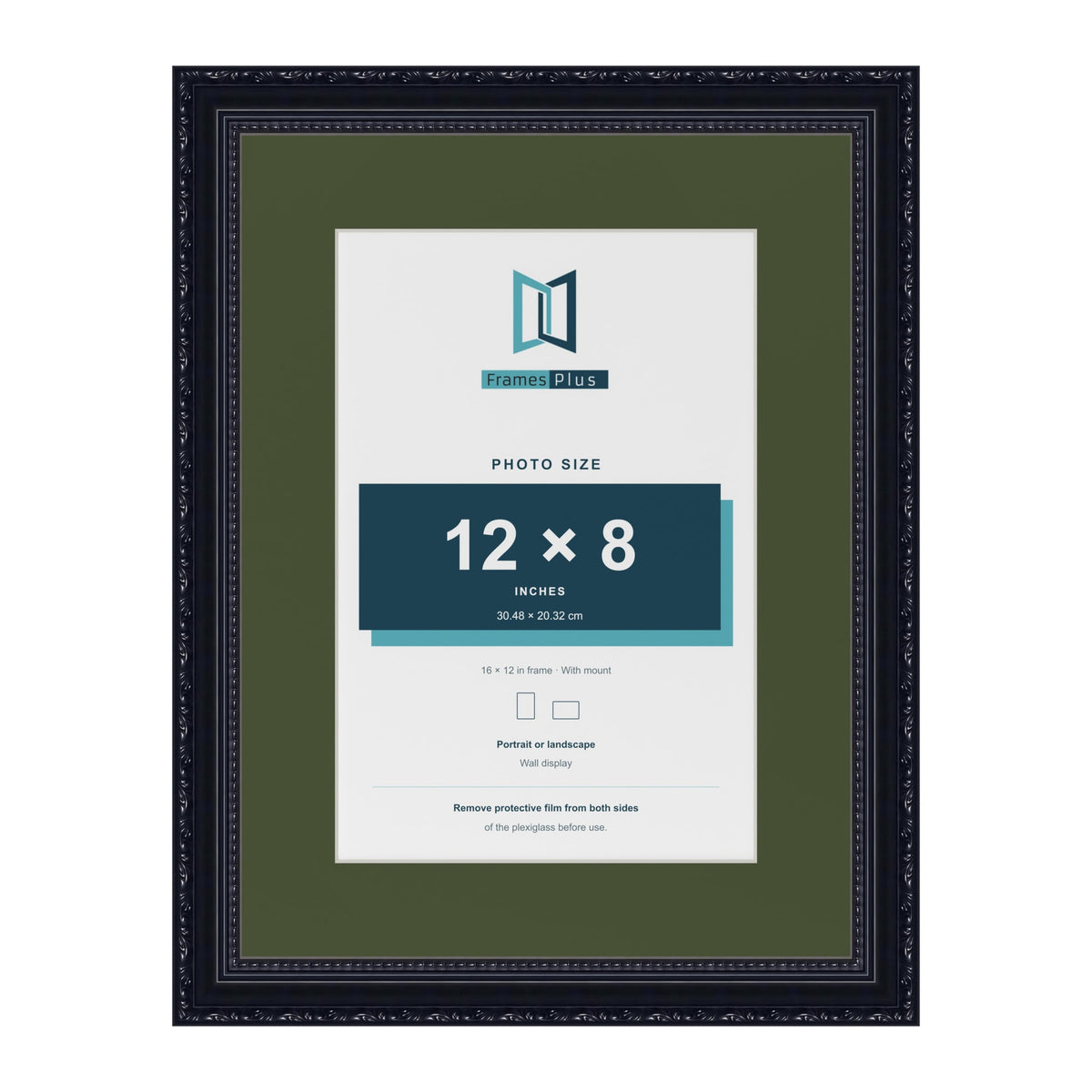 Louis Black 16 x 12 inch picture frame with a green mount for a 12 x 8 inch photo