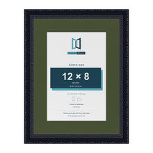 Louis Black 16 x 12 inch picture frame with a green mount for a 12 x 8 inch photo