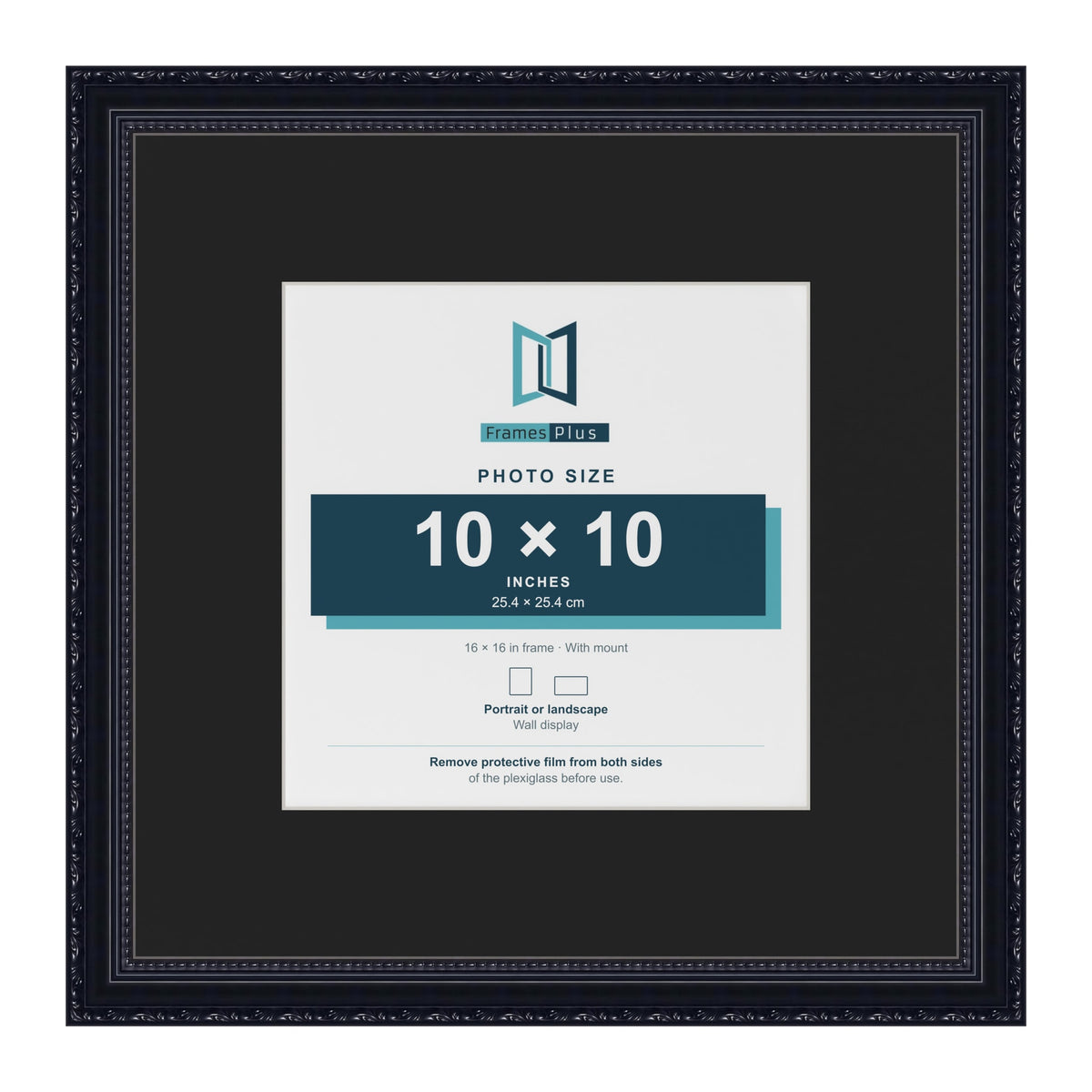 Louis Black 16 x 16 inch picture frame with a black mount for a 10 x 10 inch photo