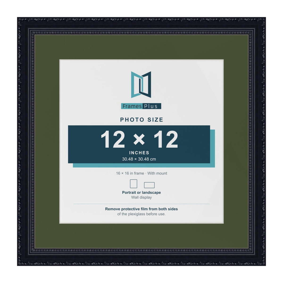 Louis Black 16 x 16 inch picture frame with a green mount for a 12 x 12 inch photo