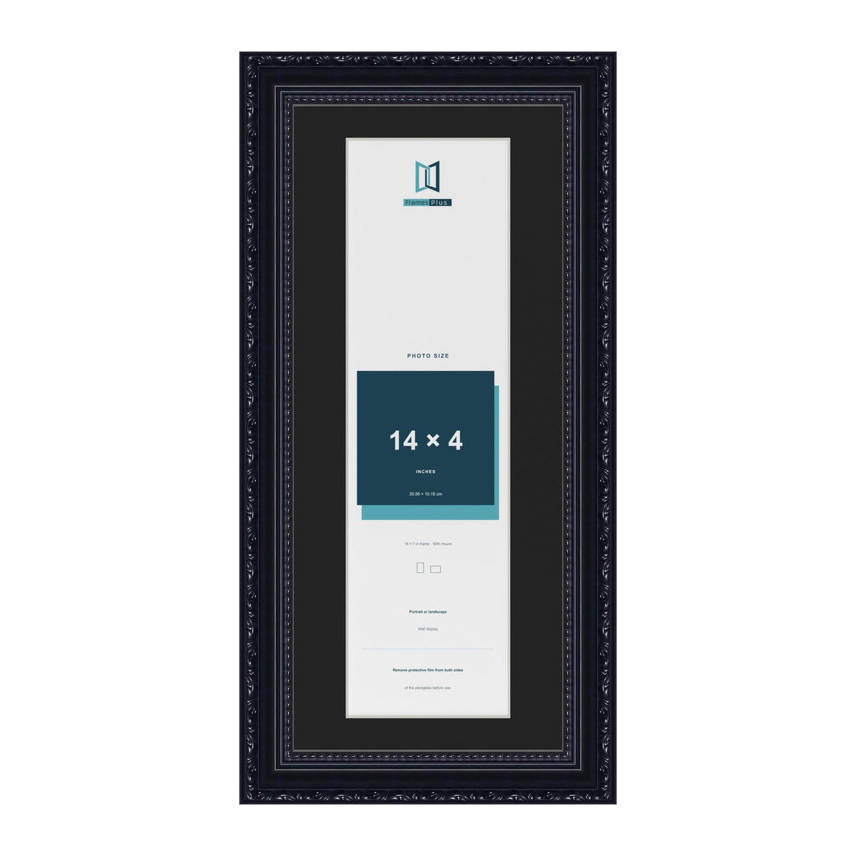 Louis Black 16 x 7 inch picture frame with a black mount for a 14 x 4 inch photo