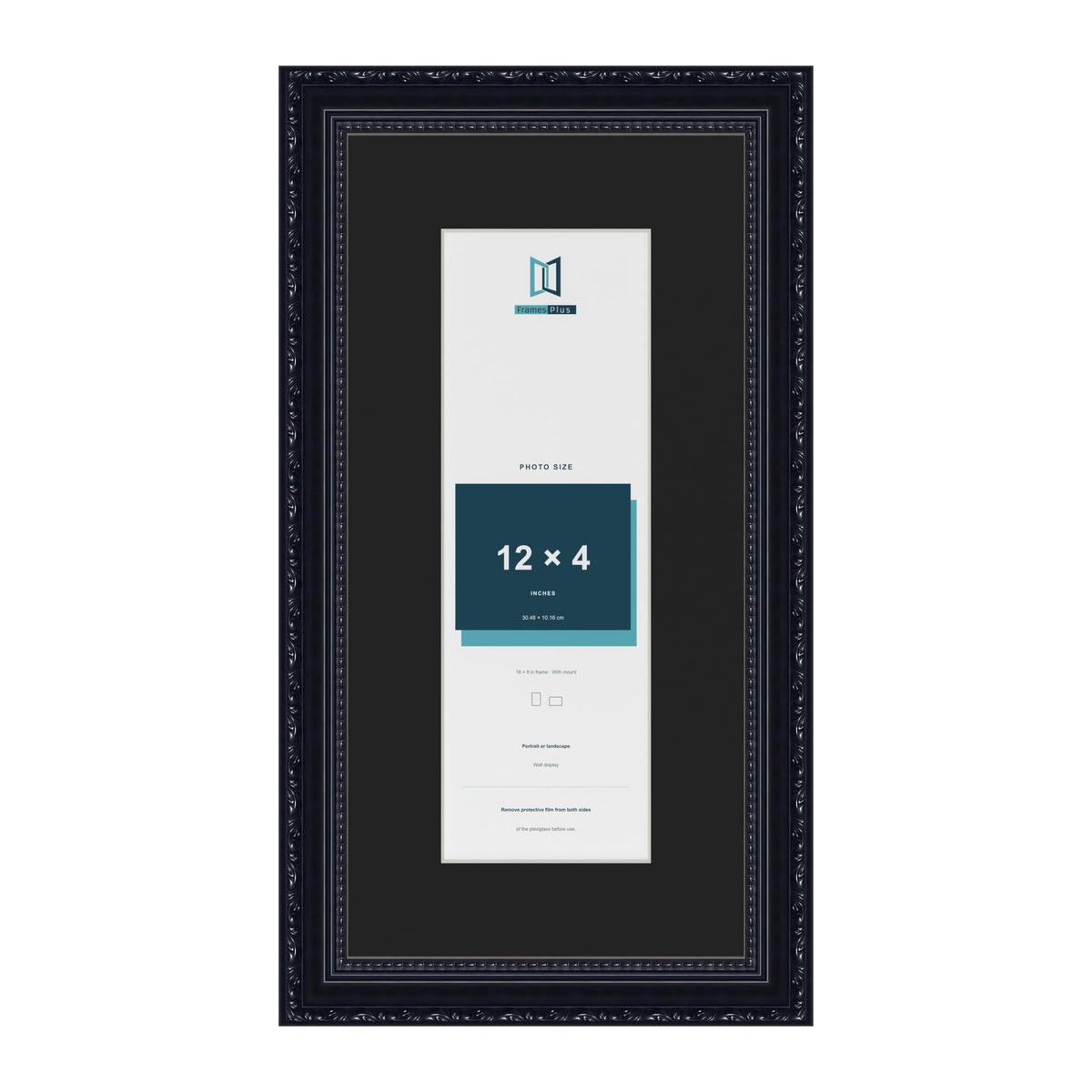 Louis Black 16 x 8 inch picture frame with a black mount for a 12 x 4 inch photo