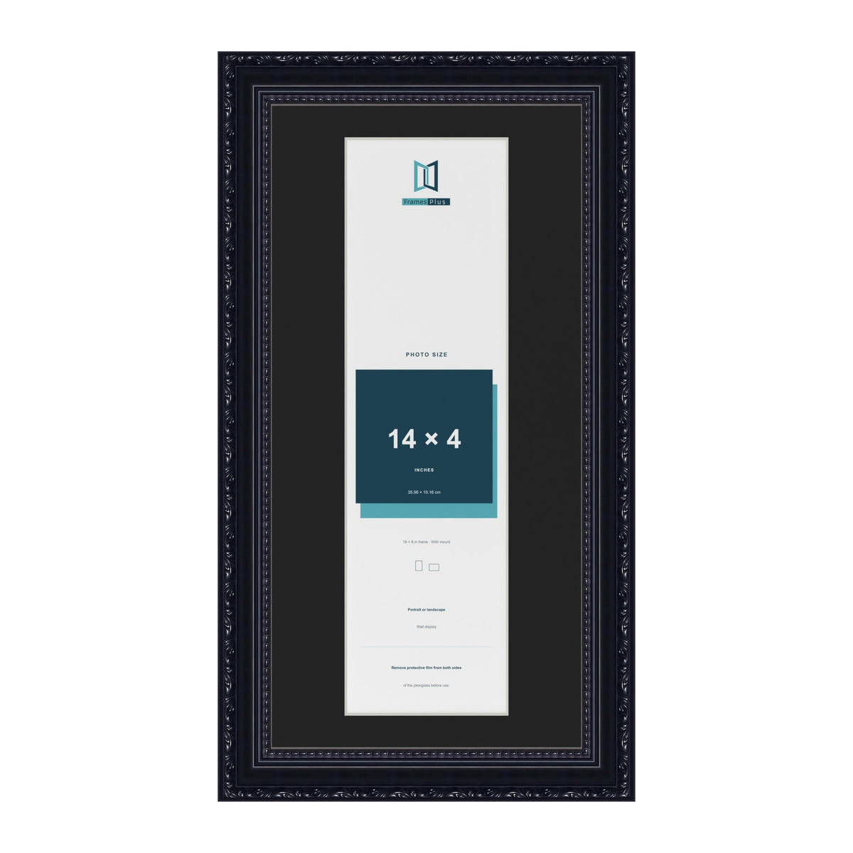 Louis Black 16 x 8 inch picture frame with a black mount for a 14 x 4 inch photo
