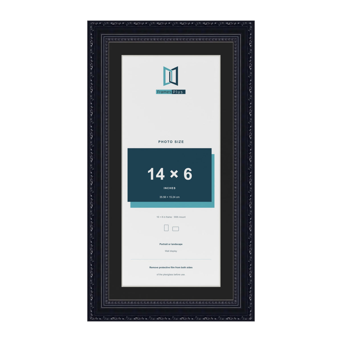 Louis Black 16 x 8 inch picture frame with a black mount for a 14 x 6 inch photo