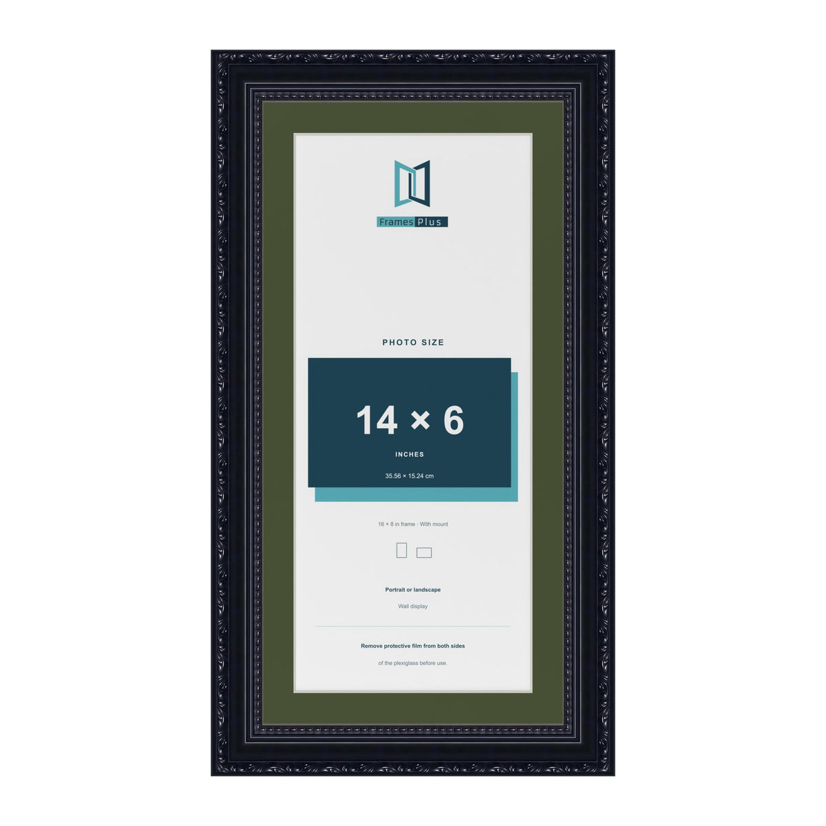 Louis Black 16 x 8 inch picture frame with a green mount for a 14 x 6 inch photo