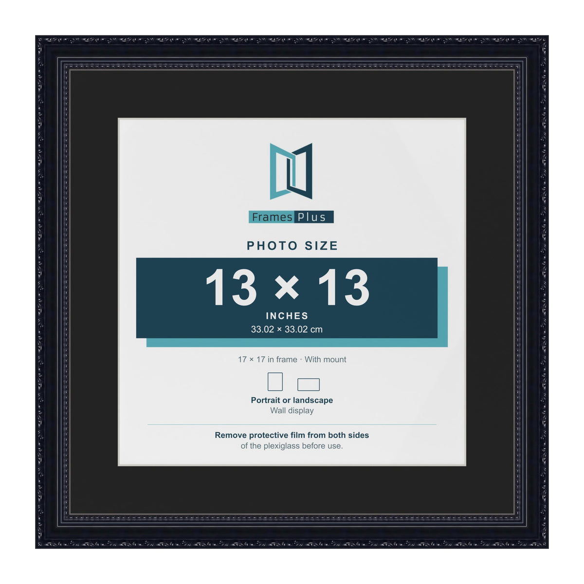 Louis Black 17 x 17 inch picture frame with a black mount for a 13 x 13 inch photo