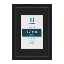 Louis Black 18 x 12 inch picture frame with a black mount for a 12 x 8 inch photo
