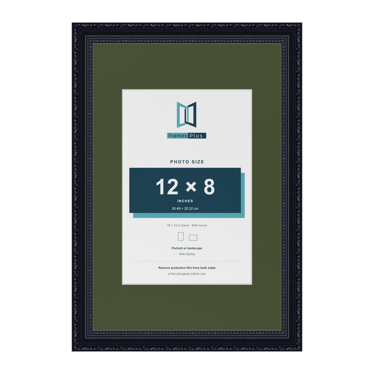 Louis Black 18 x 12 inch picture frame with a green mount for a 12 x 8 inch photo