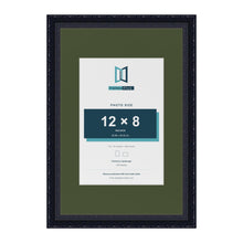 Louis Black 18 x 12 inch picture frame with a green mount for a 12 x 8 inch photo