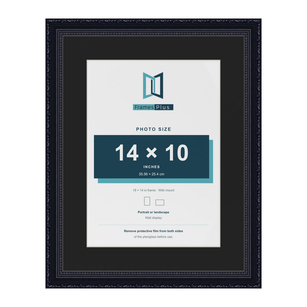 Louis Black 18 x 14 inch picture frame with a black mount for a 14 x 10 inch photo