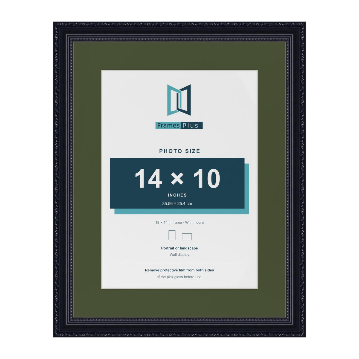 Louis Black 18 x 14 inch picture frame with a green mount for a 14 x 10 inch photo