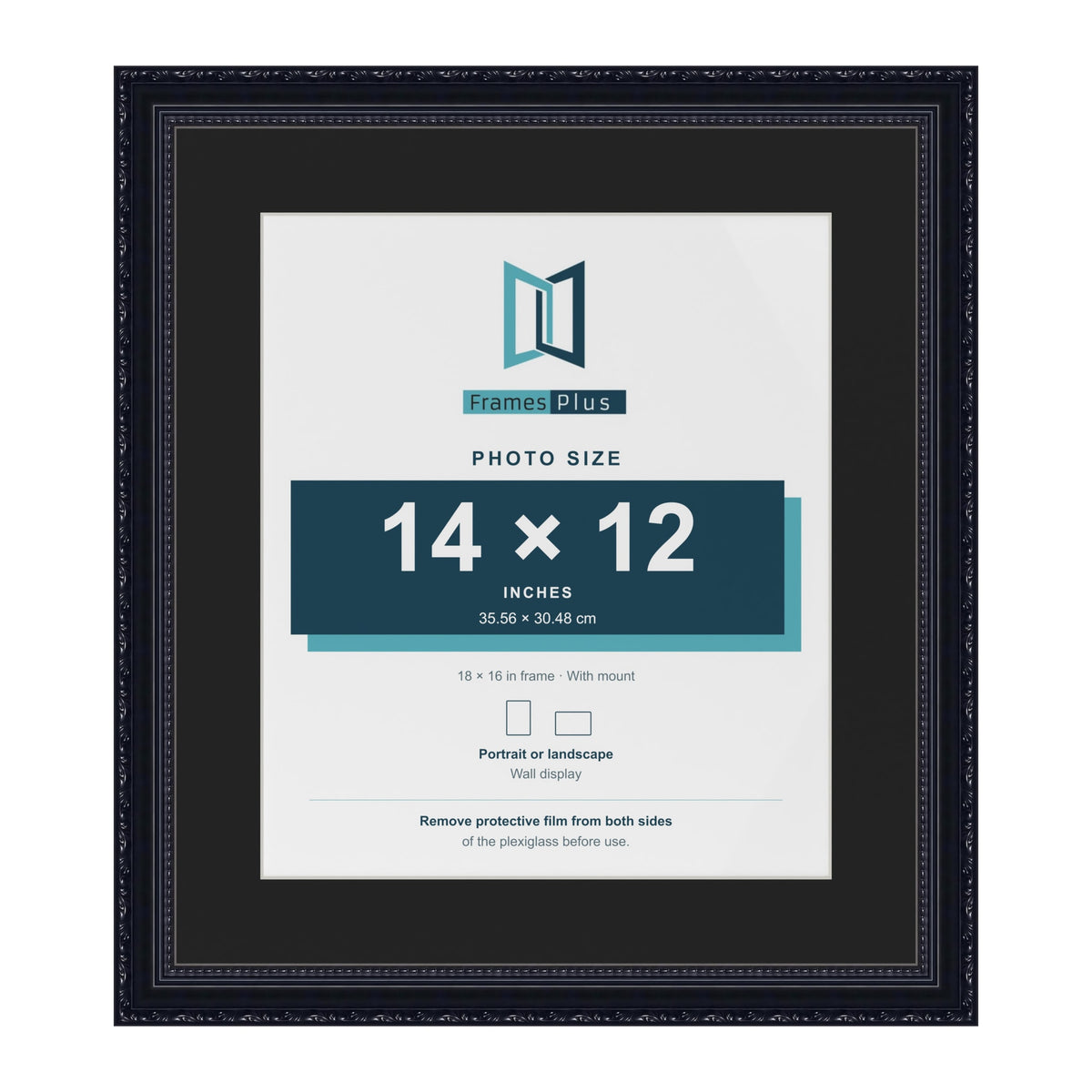 Louis Black 18 x 16 inch picture frame with a black mount for a 14 x 12 inch photo