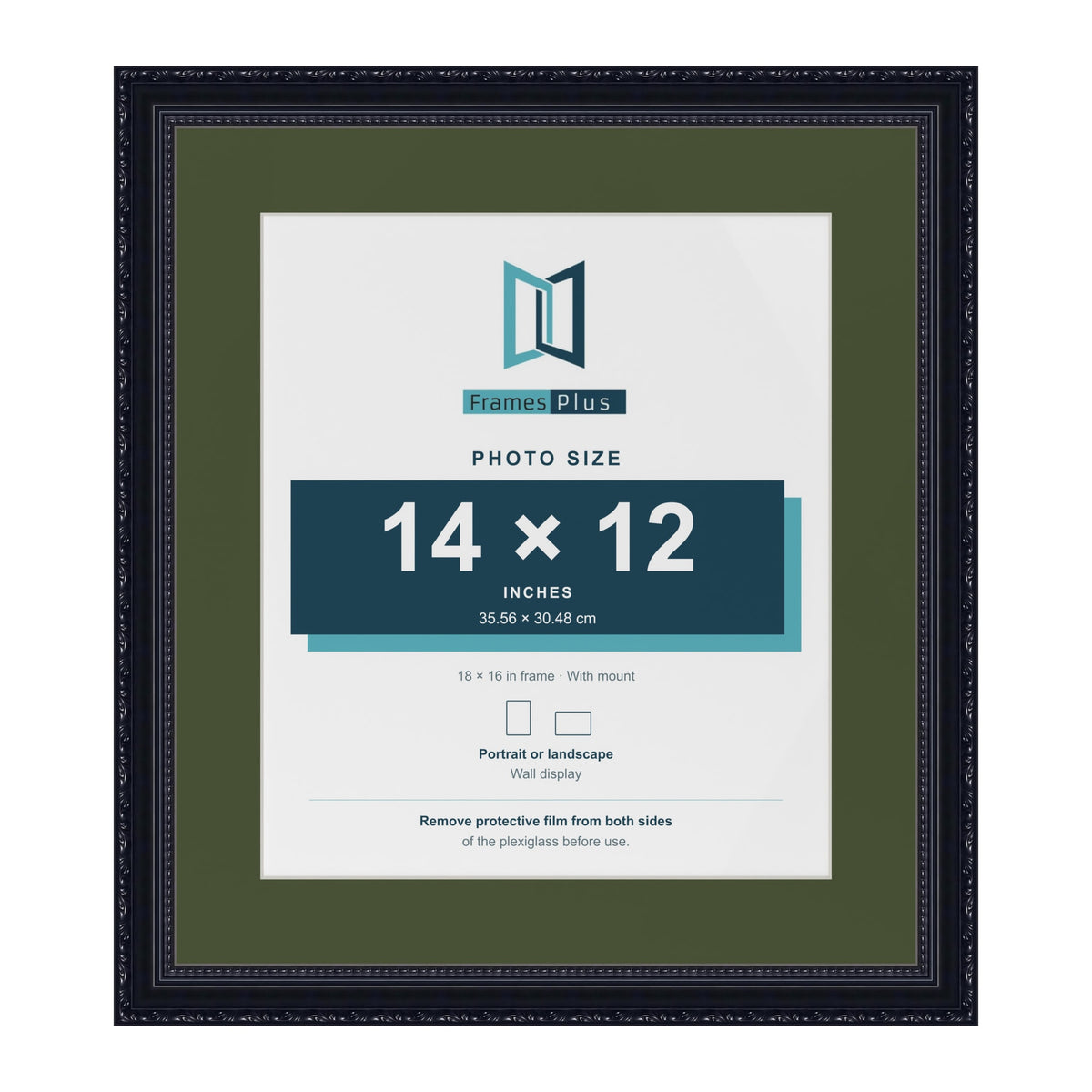 Louis Black 18 x 16 inch picture frame with a green mount for a 14 x 12 inch photo