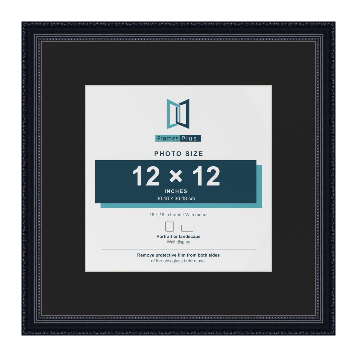 Louis Black 18 x 18 inch picture frame with a black mount for a 12 x 12 inch photo